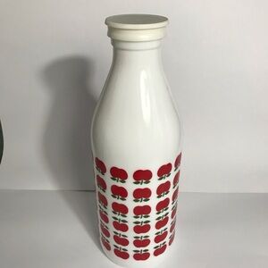 Vintage Milk Bottle 10” Egizia White Milk Glass Apple Pattern. Crack On The Lid